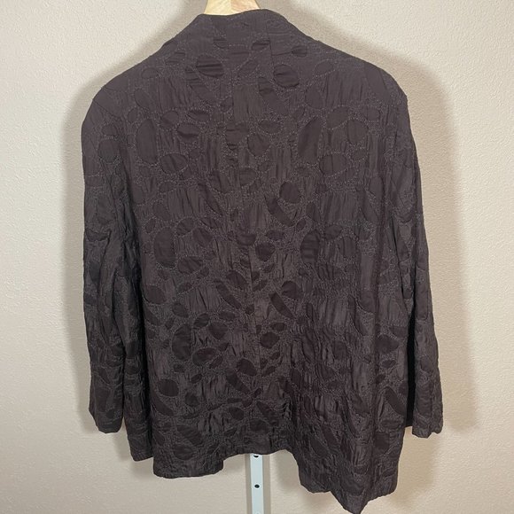 Eileen Fisher Silk Blazer Jacket Kimono Brown 3/4 Sleeve Textured Print, XL - Picture 4 of 9